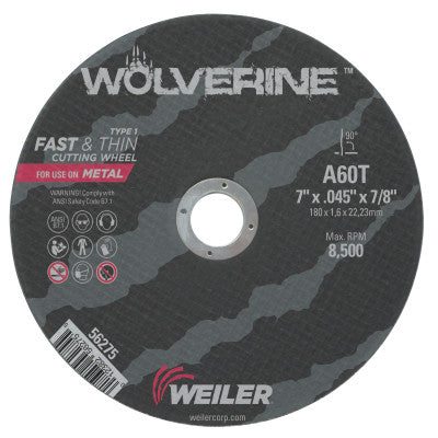 Thin Cutting Wheel, 7 in Dia, .045 in Thick, 60 Grit Alum. Oxide