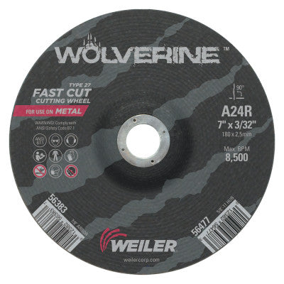 Wolverine Thin Cutting Wheels, 7 in Dia, 3/32 Thick, 7/8 Arbor, 24 Grit