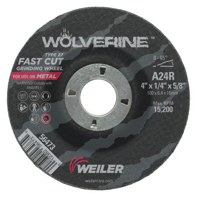 Wolverine Grinding Wheels, 4 in Dia, 1/4 in Thick, 5/8 in Arbor, 24 Grit, R