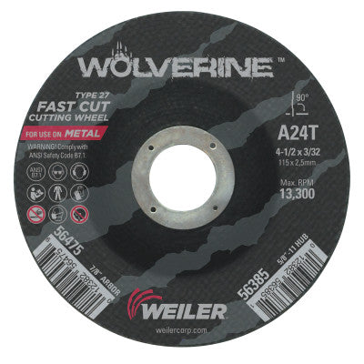 Wolverine Grinding Wheels, 4 1/2 in Dia, 3/32 in Thick, 7/8 in Arbor, 24 Grit, T