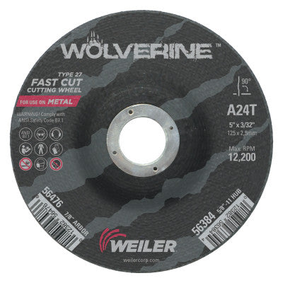 Wolverine Grinding Wheels, 5 in Dia, 3/32 in Thick, 7/8 in Arbor, 24 Grit, T