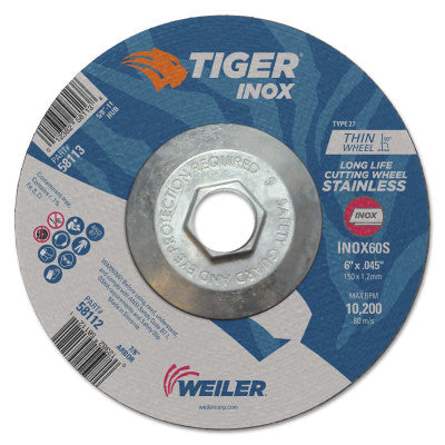 Tiger"ox Thin Cutting Wheels, 6" Dia., 0.045" Thick, 60 Grit, Aluminum Oxide