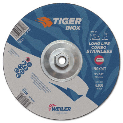 Tiger Inox Combo Wheels, 9 in Dia., 1/8 in Thick, 30 Grit, Aluminum Oxide