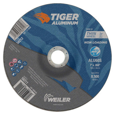 Aluminum Cutting Wheels, 7 in Dia., 7/8 in Arbor, Type 27, 60 Grit, Alum. Oxide