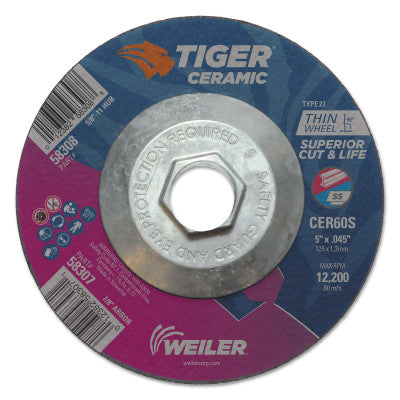 Tiger Ceramic Cutting Wheels, 5" Dia., 0.045" Thick, 60 Grit, Ceramic Alumina