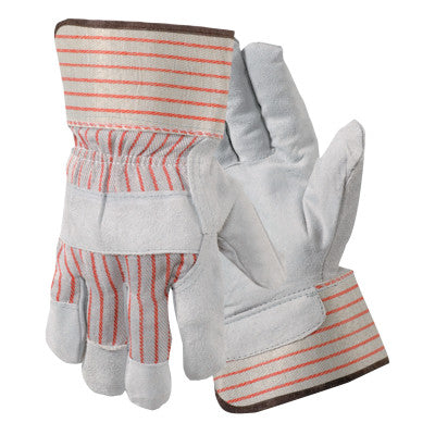 Standard Shoulder Split Leather Gloves, Large, Red Stripes/Gray