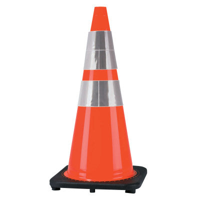 PVC Traffic Cones. 28 in, 6 in & 4 in Reflective Collar, PVC, Orange/Black