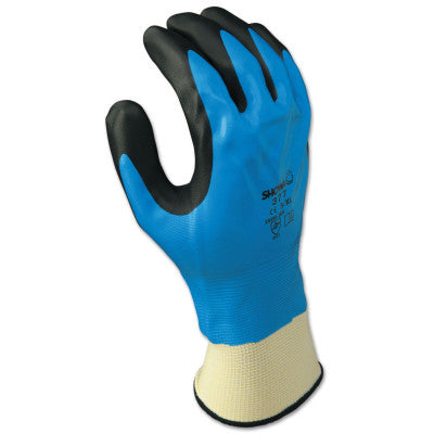 Foam Grip 377 Nitrile-Coated Gloves, Large, Black/Blue