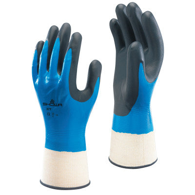 Foam Grip 377 Nitrile-Coated Gloves, 2X-Large, Black/Blue/White