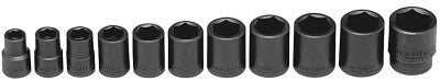 11 Piece Standard Impact Socket Sets, 1/2 in, 6 Point