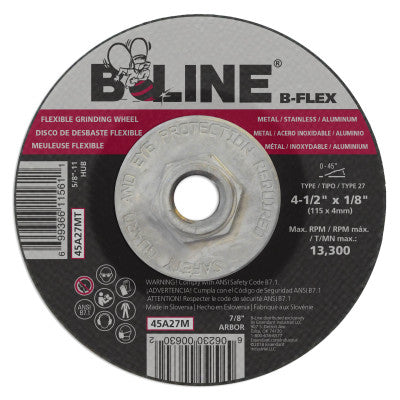 Flexible Depressed Center Wheel, 4 1/2" Dia, 1/8" Thick, 5/8-11" Arbor, 46 Grit