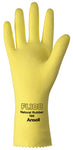 Unsupported Latex Gloves, 10, Natural Latex, Flock Lined, Yellow