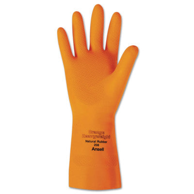 Heavyweight Latex Gloves, Diamond Grip, Size 8, Flocked Lining, Orange