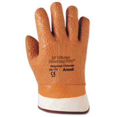 Vinyl Gloves, Raised Finish, 10, Orange