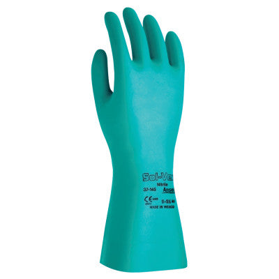 Solvex Nitrile Gloves, Gauntlet Cuff, Cotton Flock Lined, 15 mil, Size 7, Green