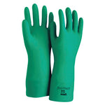 Solvex Nitrile Gloves, Gauntlet Cuff, Cotton Flock Lined, 15 mil, Size 9, Green
