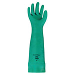 Solvex Nitrile Gloves, Gauntlet Cuff, Unlined, 22 mil, 18 in, Size 10, Green