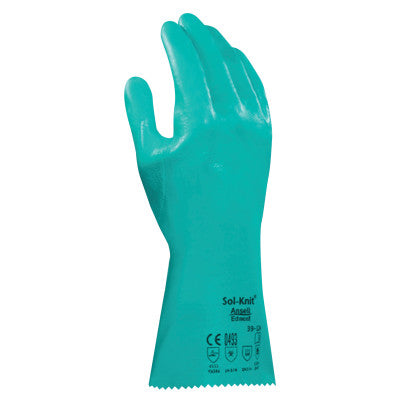 Sol-Knit Nitrile Gloves, Gauntlet Cuff, Green, Size 10