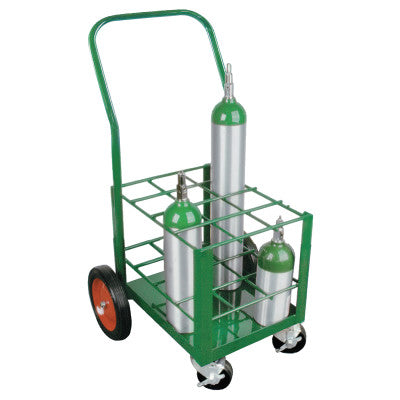Heavy-Duty Frame Cylinder Carts, Holds 12 Cylinders, 10 in Rubber/Steel Wheels