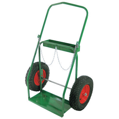 Low-Rail Frame Dual-Cylinder Carts, Holds 9.5" Cylinders, 16" Pneumatic Wheels
