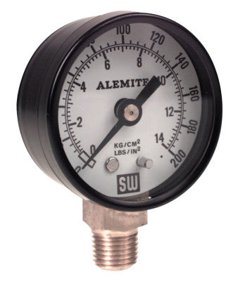 Air Pressure Gauge, 200 psi, 1/4 in NPT(M), Back Mount