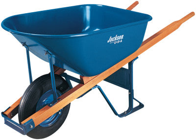 Jackson Steel Contractors Wheelbarrows, 6 cu ft, Pneumatic, Oilube Bearing, Blue