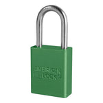 Anodized Aluminum Safety Padlocks, 1/4 in D, 1 1/2 in L x 3/4 in W, Green