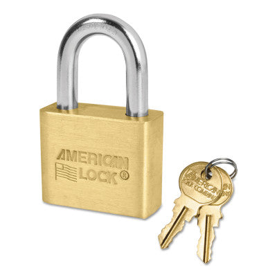 Solid Brass Padlocks, 5/16 in Length, 3/4 in, Yellow, Key D244