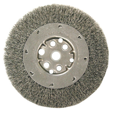 Narrow Face Crimped Wire Wheel-DM Series, 6 D x 7/16 W, .0104 Carbon, 6,000 rpm