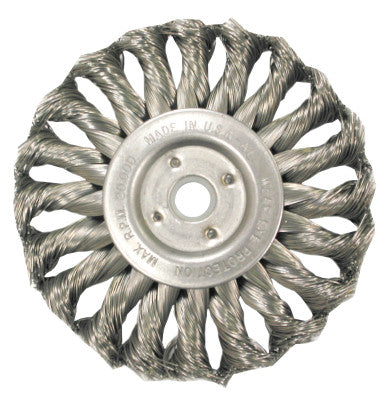 Med. Twist Knot Wire Wheel-TS/TSX Series, 6 D x 1/2 W, .016 Stainless 9,000 rpm