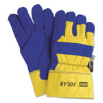 North Polar Insulated Leather Palm Gloves, Split Cowhide, Blue/Yellow, Large