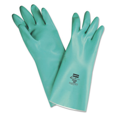 Nitriguard Plus Unsupported Nitrile Gloves, Straight, Flocked, 9, Green