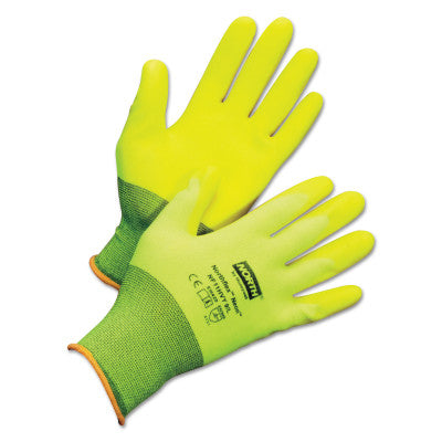 NorthFlex Neon Hi-Viz PVC Palm Coated Gloves, Large, Yellow