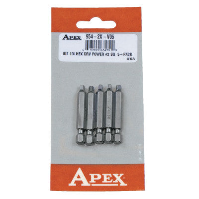 Square Recess Bits, Hex Drive Type, 1 15/16 in