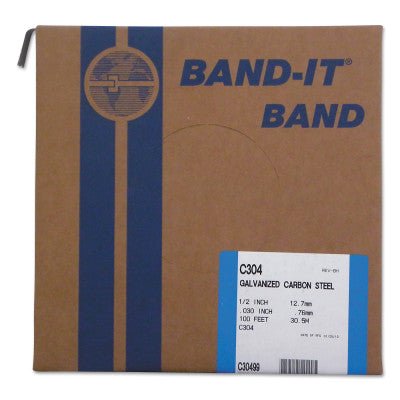 Bands, 1/2 in, 100 ft, 0.03 in, Galvanized Carbon Steel