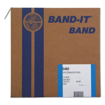 Type 316 Bands, 1/4 in x 100 ft, 0.02 in Thick, Stainless Steel