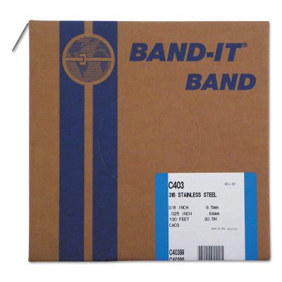 Type 316 Bands, 3/8 in x 100 ft, 0.025 in Thick, Stainless Steel