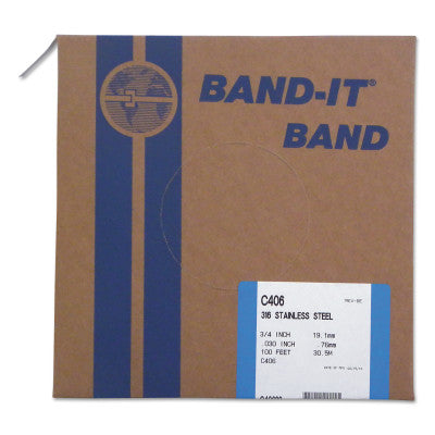 Type 316 Bands, 3/4 in x 100 ft, 0.03 in Thick, Stainless Steel