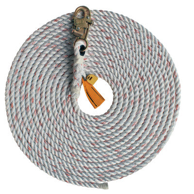 Rope Lifeline with Snap Hooks, 310 lb Cap, 50 ft, Polyester/Polypropylene Blend