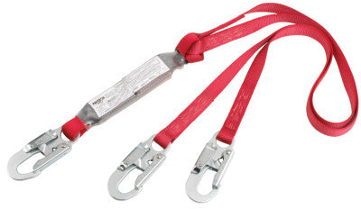 PRO Shock Absorbing Lanyard, 6 ft, Self-Locking Connection, Snap Hook, 2 Legs