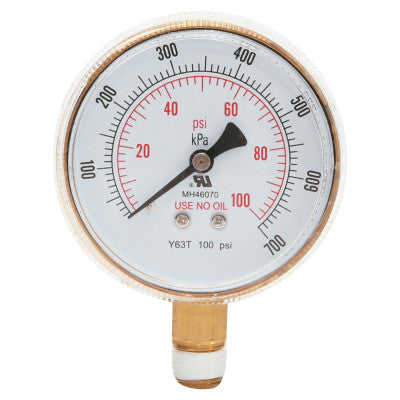 2 1/2 in Replacement Gauge, 100 psi, Brass, 1/4 in (NPT)