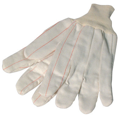 1000 Series Canvas Gloves, Large, White w/Red Stripe, Knit-Wrist Cuff