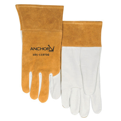 MIG/TIG Welding Gloves, Goatskin; Split Cowhide, Medium, White