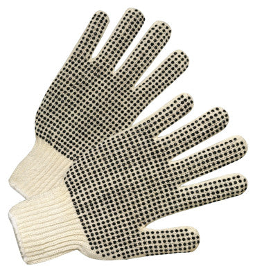 PVC-Dot String-Knit Gloves, Men's, Knit-Wrist, Natural White, Dots 2 Side