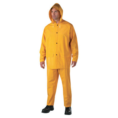 Three-Piece Rainsuit, Jacket/Hood/Overalls, 0.35 mm PVC/Poly, Yellow, 2X-Large