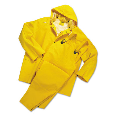 Three-Piece Rainsuit, Jacket/Hood/Overalls, 0.35 mm PVC/Poly, Yellow, 6X-Large