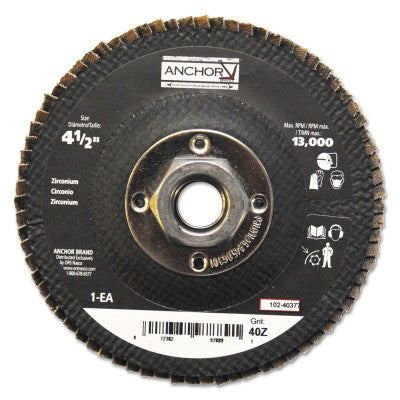 Abrasive High Density Flap Discs, 4 1/2 in Dia, 40 Grit, 5/8-11 Arbor, Type 27