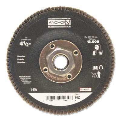 Abrasive High Density Flap Discs, 4 1/2 in Dia, 80 Grit, 5/8-11 Arbor, Type 27