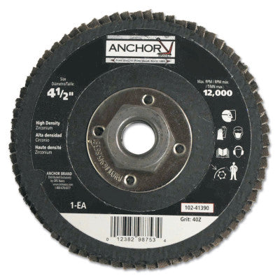 Abrasive High Density Flap Discs, 4 1/2", 40 Grit, 5/8" - 11 Arbor, 12,000 RPM