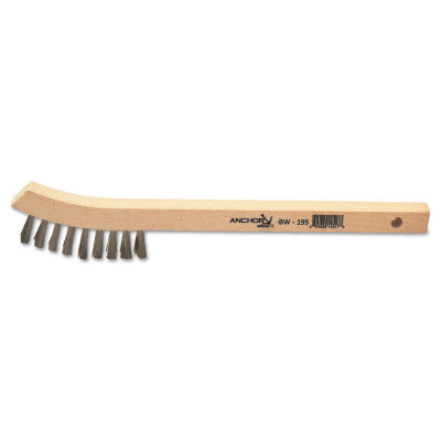 Inspection Brushes, 2 x 9 Rows, Stainless Steel, 8 3/4"L, Bent Wood Handle